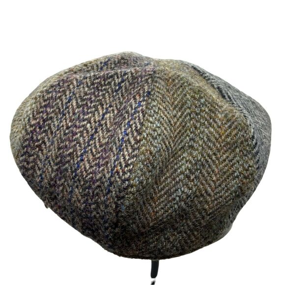 Newsboy Cap Vintage Harris Tweed Mens Gray Beige Fitted Hand Woven Wool Size 7 - Picture 4 of 15